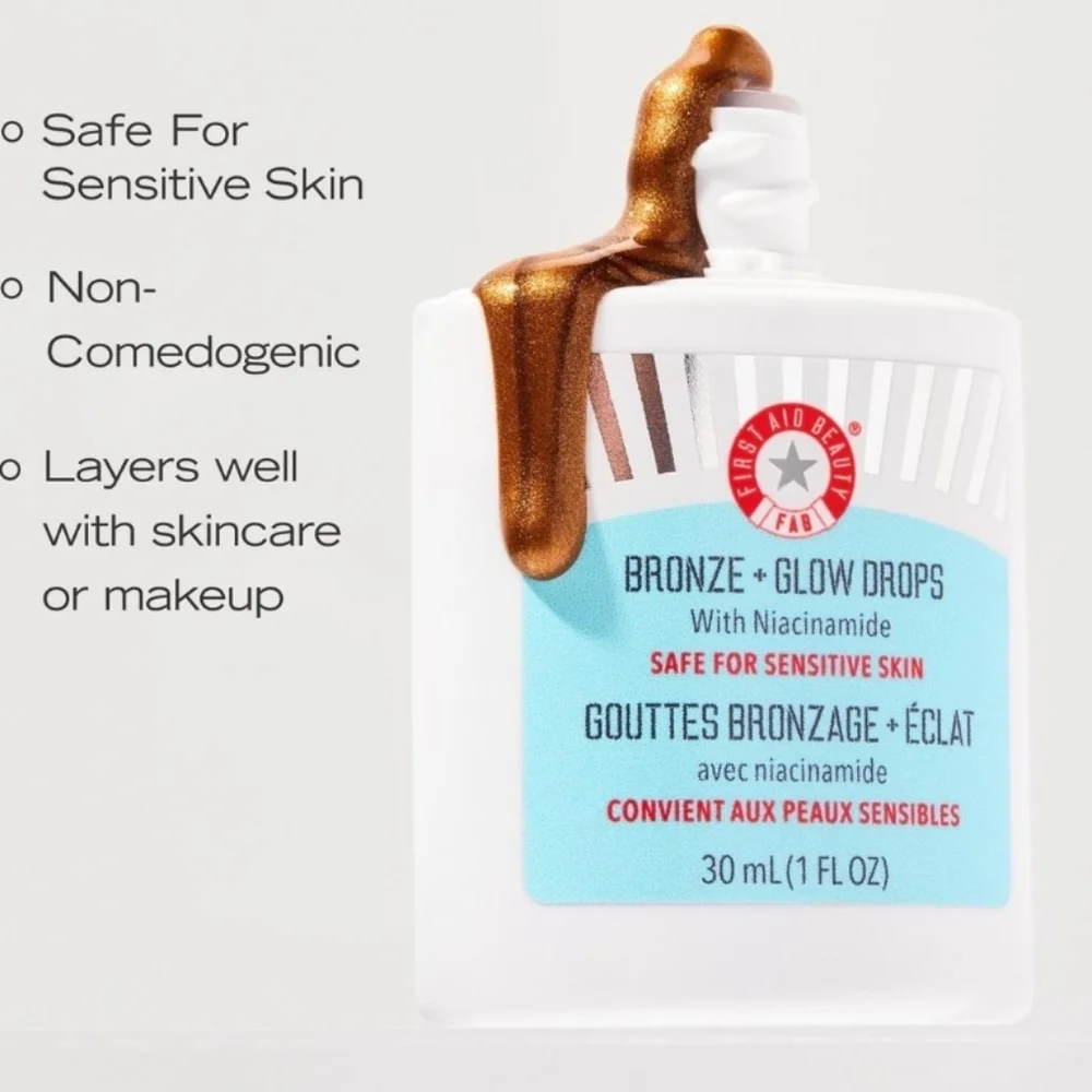 First Aid Beauty Bronze + Glow Drops with Niacinamide, Sens Skin Safe, 30ml, NIB